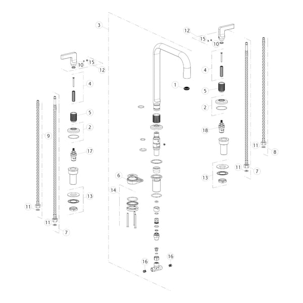 Onderdelentekening Gessi Inciso 58701 met positienummers