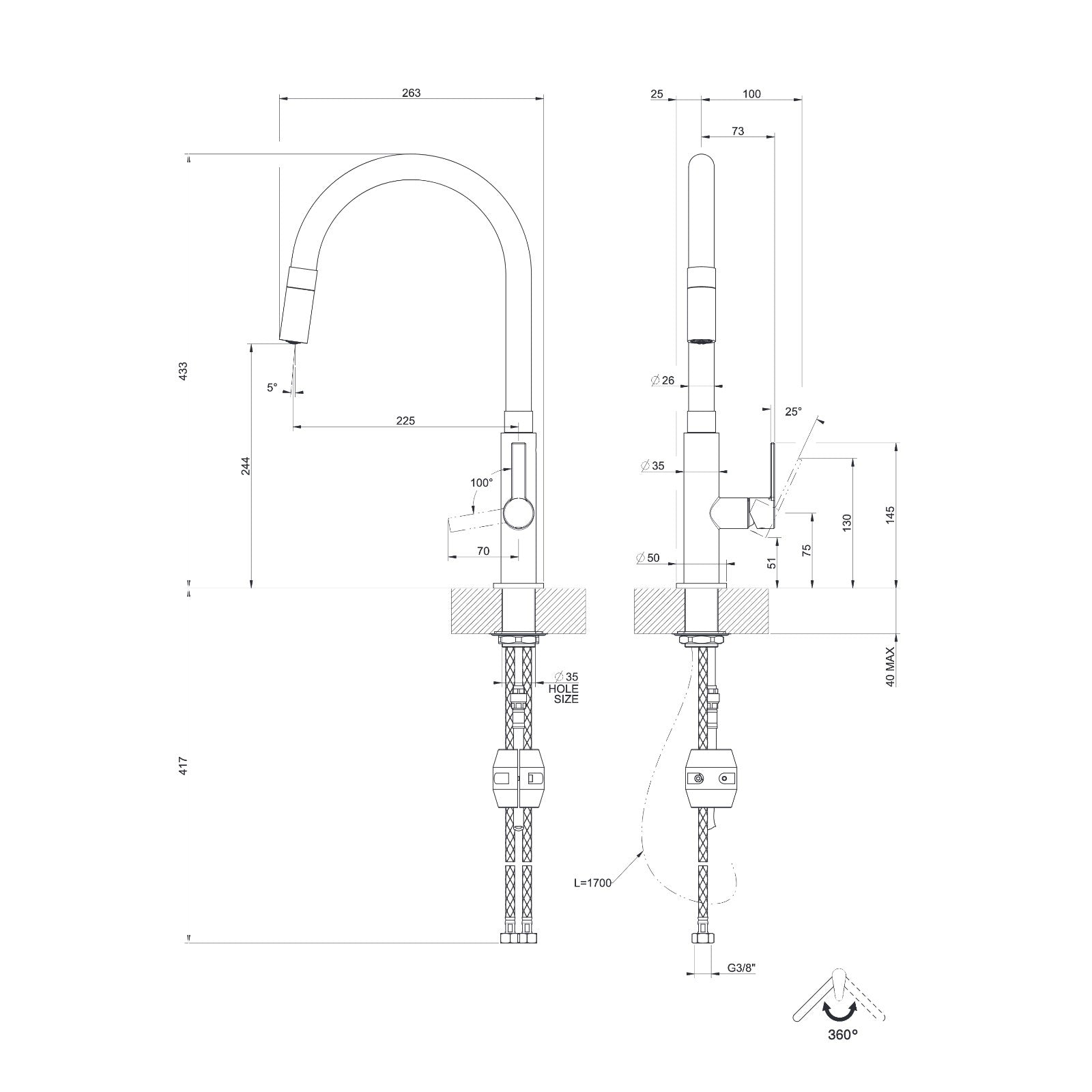 Maattekening Gessi Mesh 60003