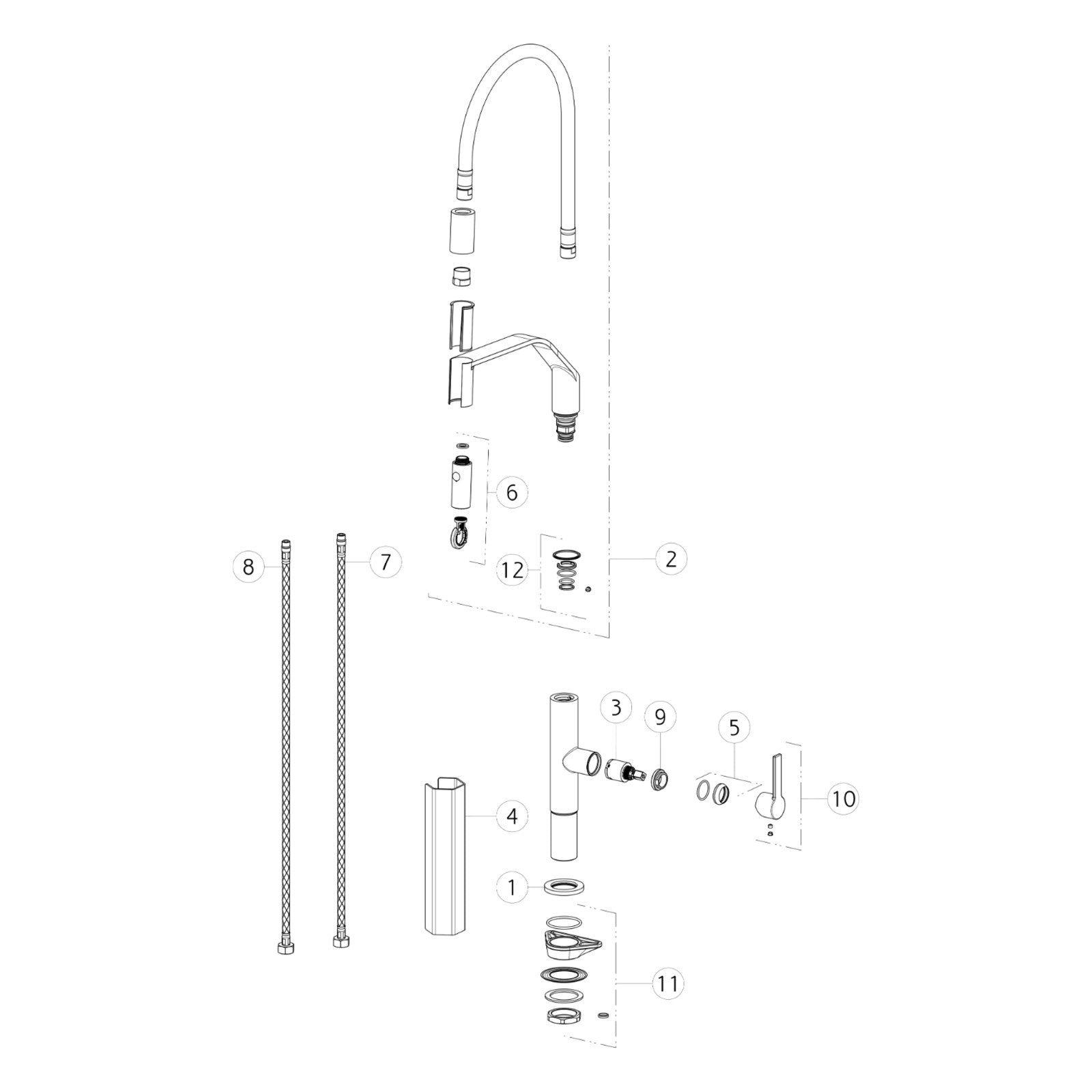Onderdelentekening Gessi Mesh 60005 met positienummers