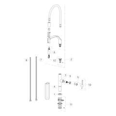 Onderdelentekening Gessi Mesh 60005 met positienummers