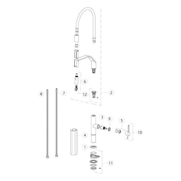 Onderdelentekening Gessi Mesh 60005 met positienummers