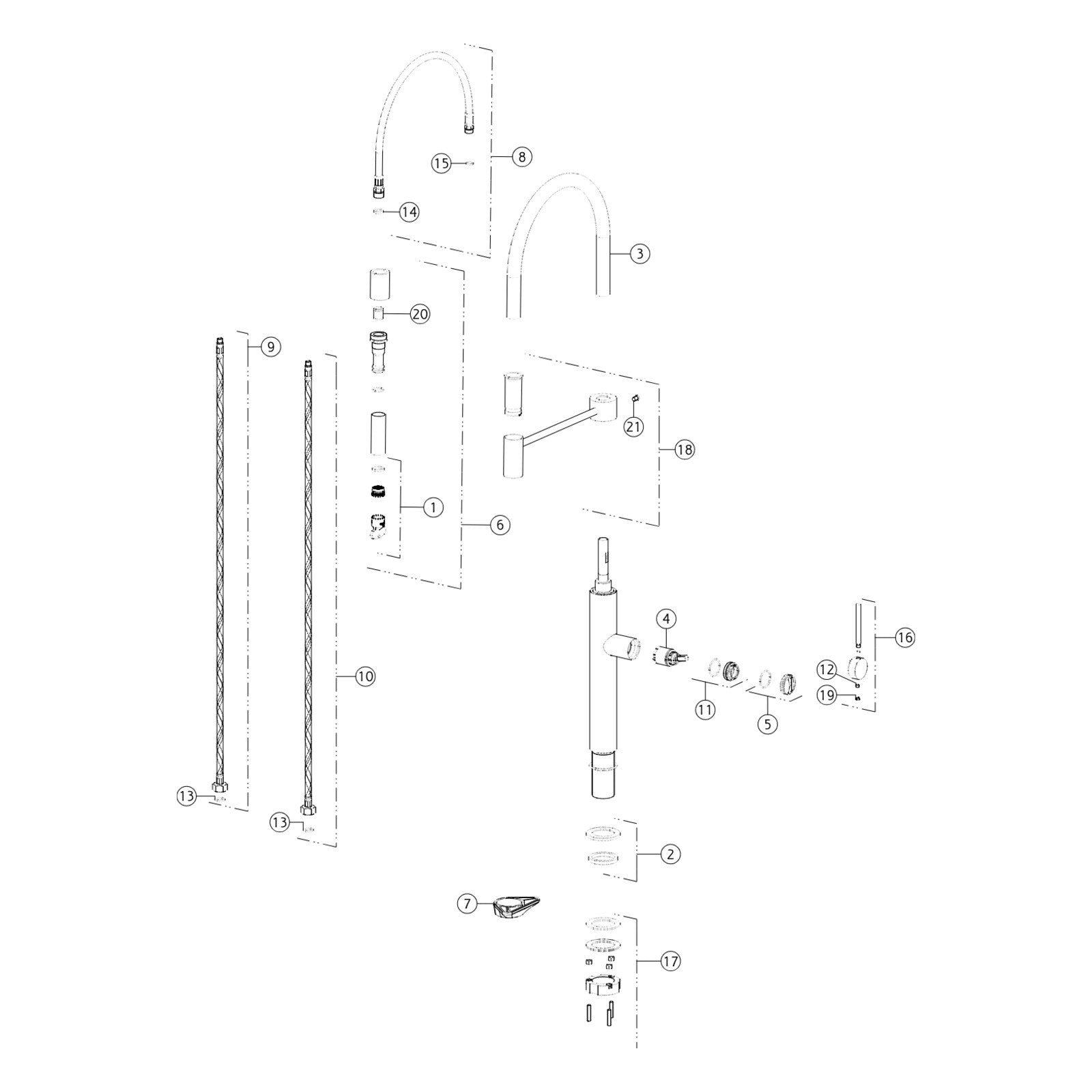 Onderdelentekening Gessi 316 60010 met positienummers