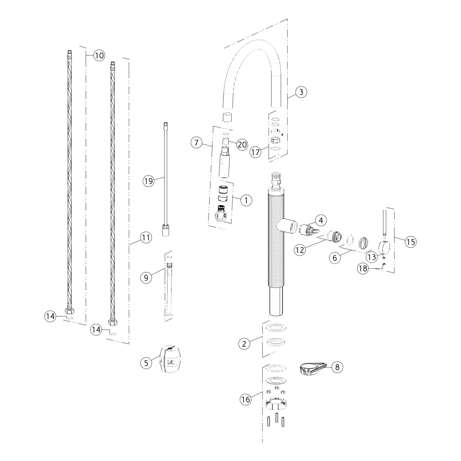 Onderdelentekening Gessi 316 60026 met positienummers
