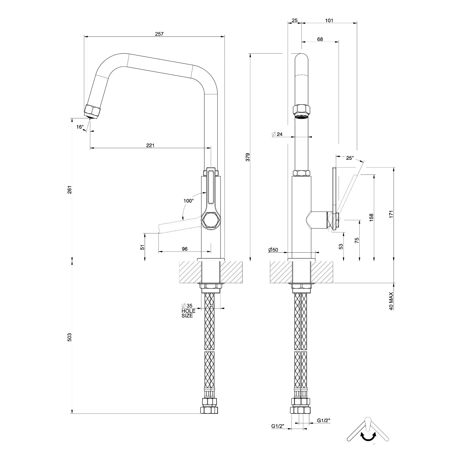 Maattekening Gessi Officine Gessi 60051