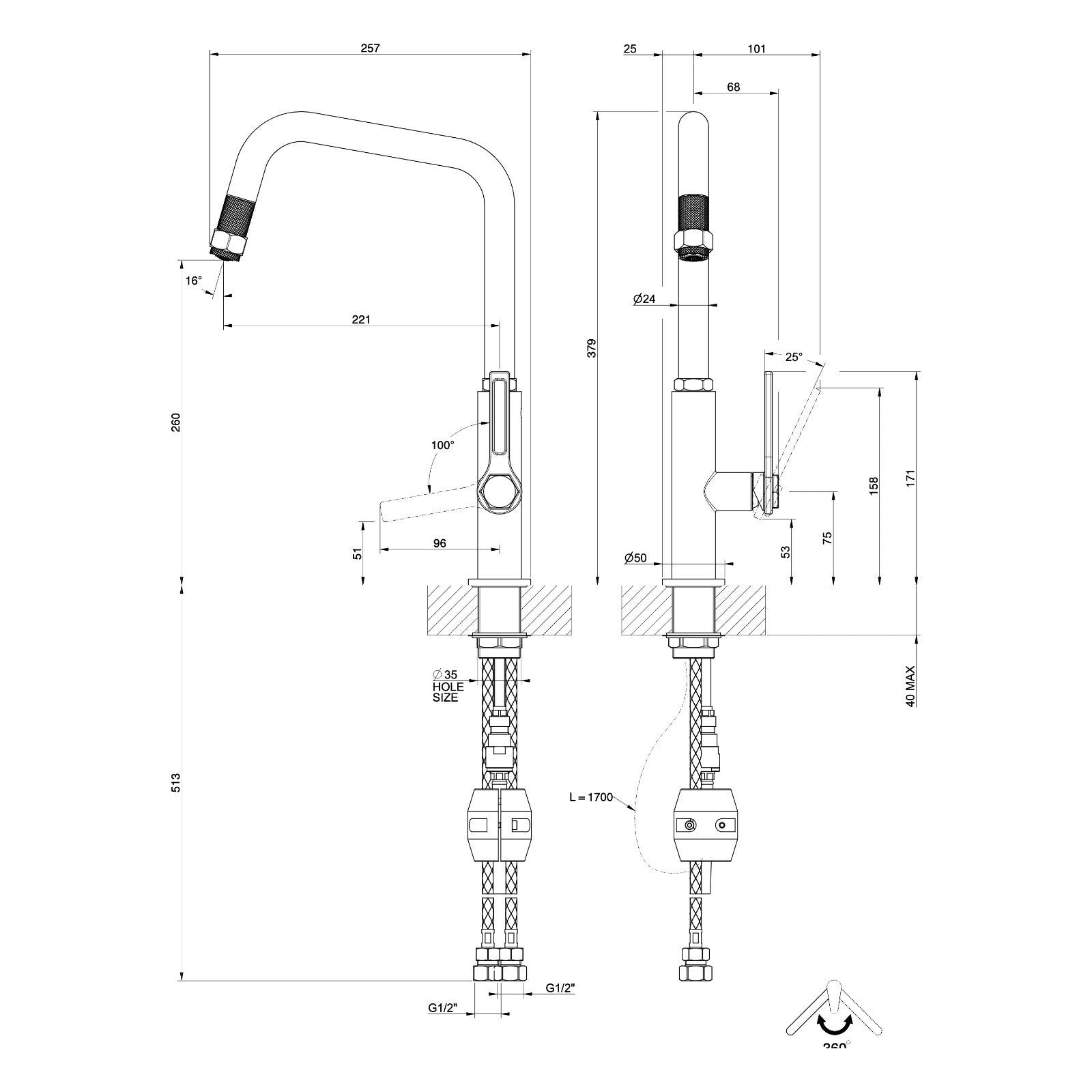 Maattekening Gessi Officine Gessi 60053