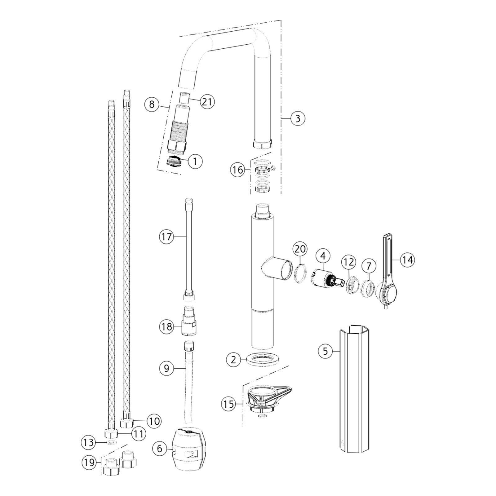 Onderdelentekening Gessi Officine Gessi 60053 met positienummers