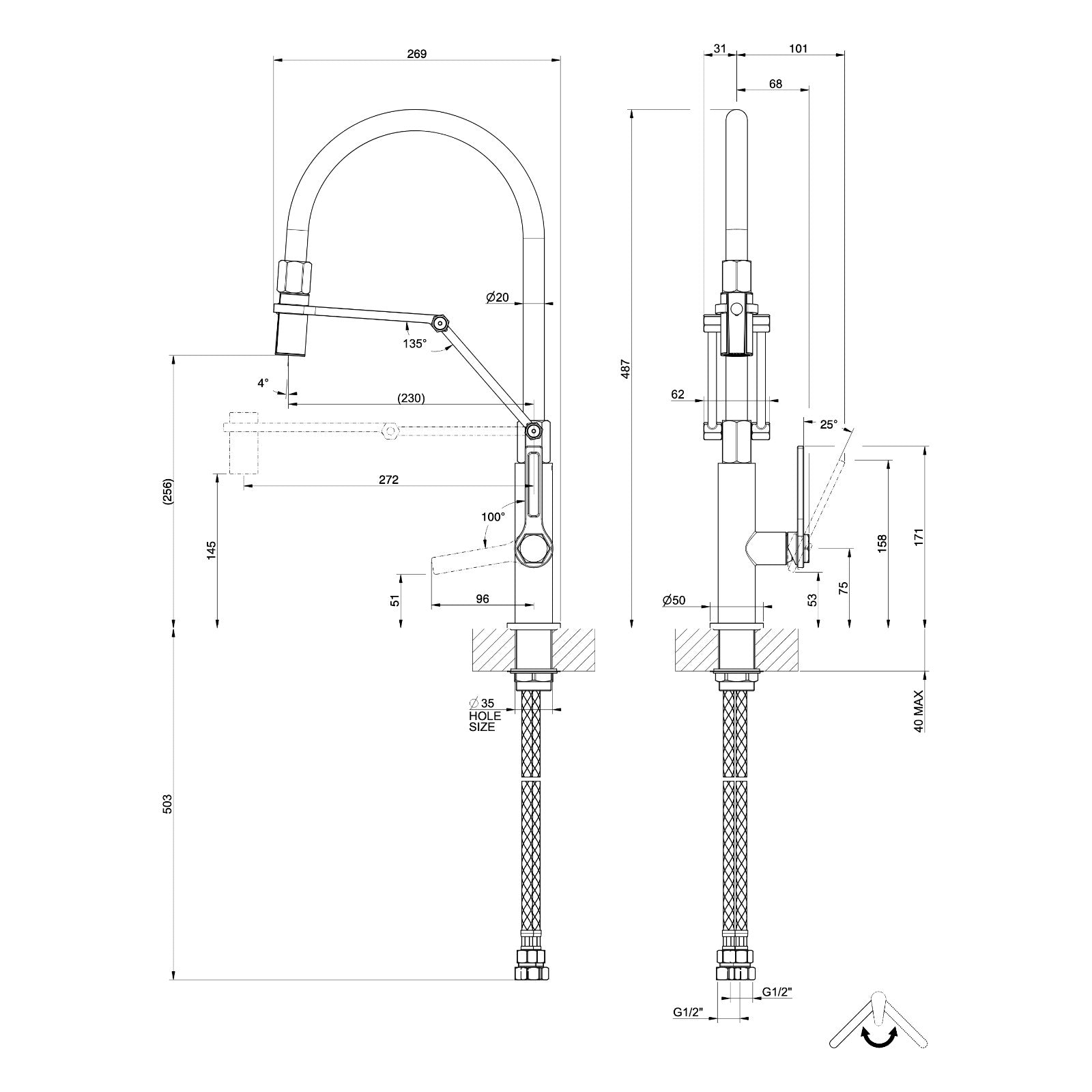 Maattekening Gessi Officine Gessi 60055