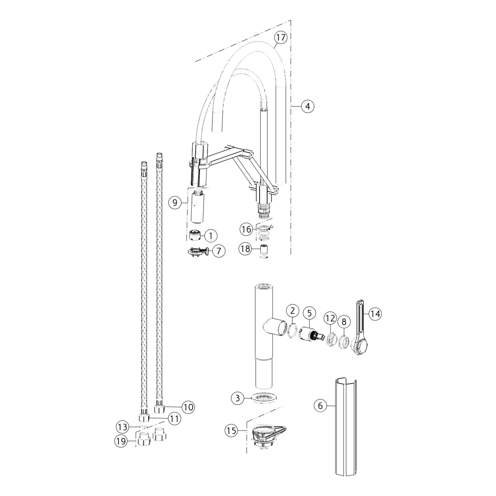 Onderdelentekening Gessi Officine Gessi 60055 met positienummers