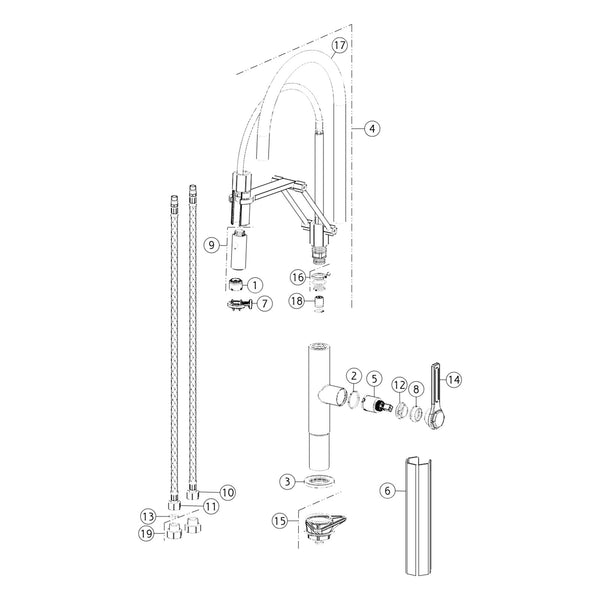 Onderdelentekening Gessi Officine Gessi 60055 met positienummers