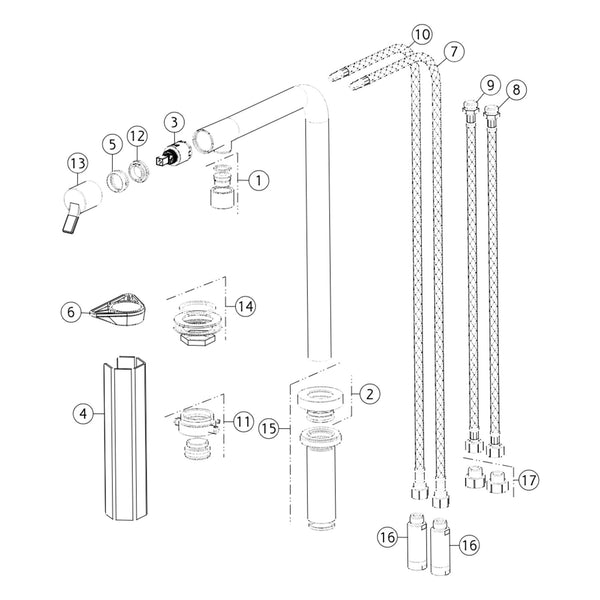 Onderdelentekening Gessi Su&Giù 60071 met positienummers