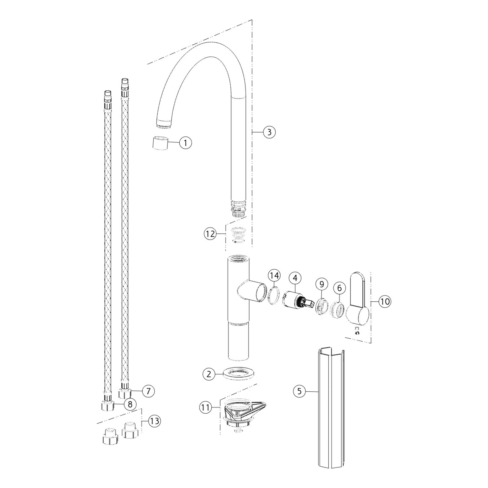 Onderdelentekening Gessi Helium 60075 met positienummers