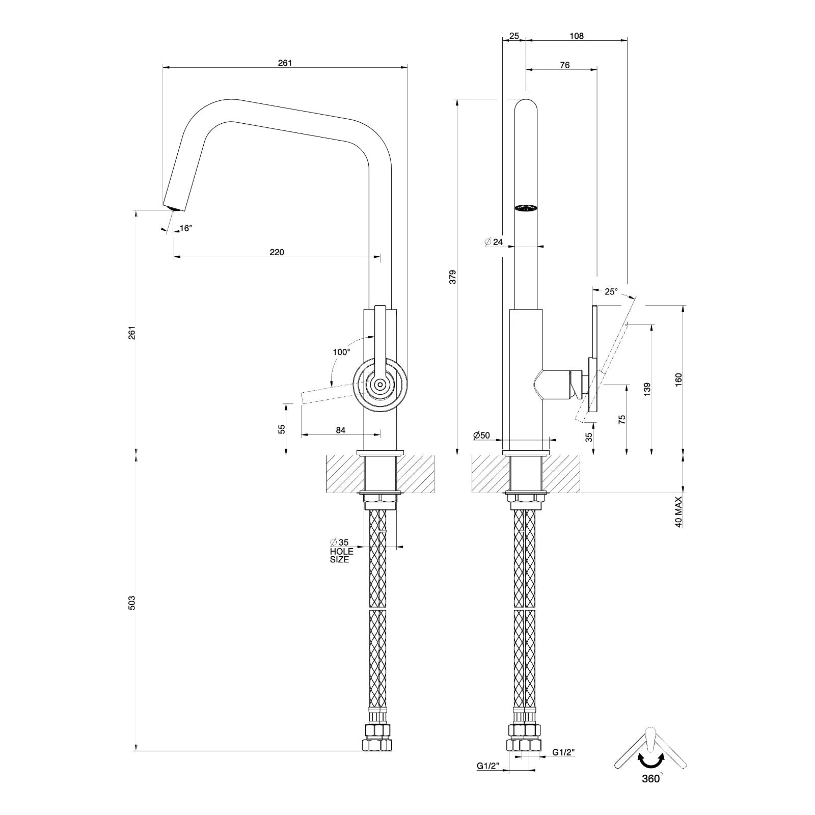Maattekening Gessi Officine V 60201