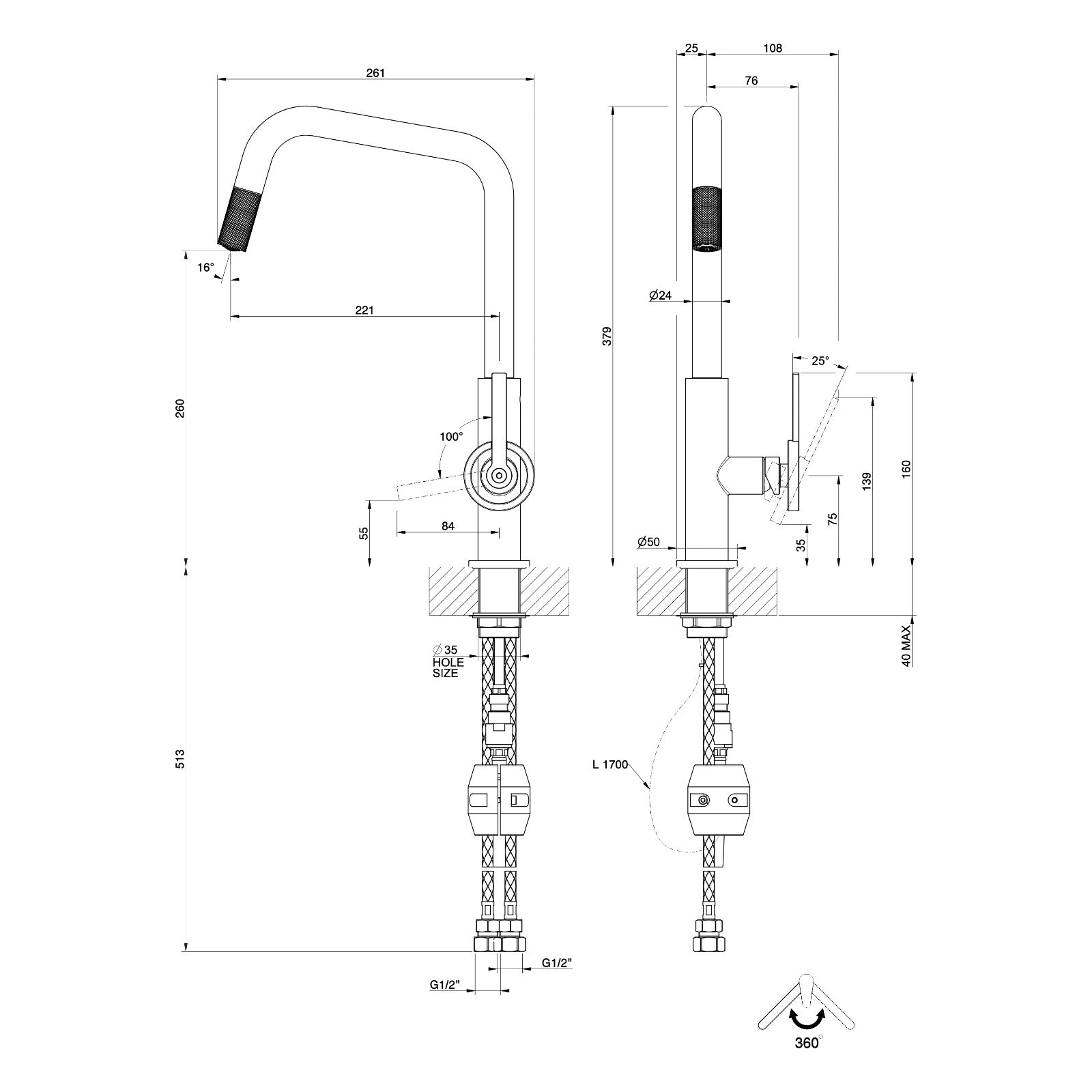 Maattekening Gessi Officine V 60203