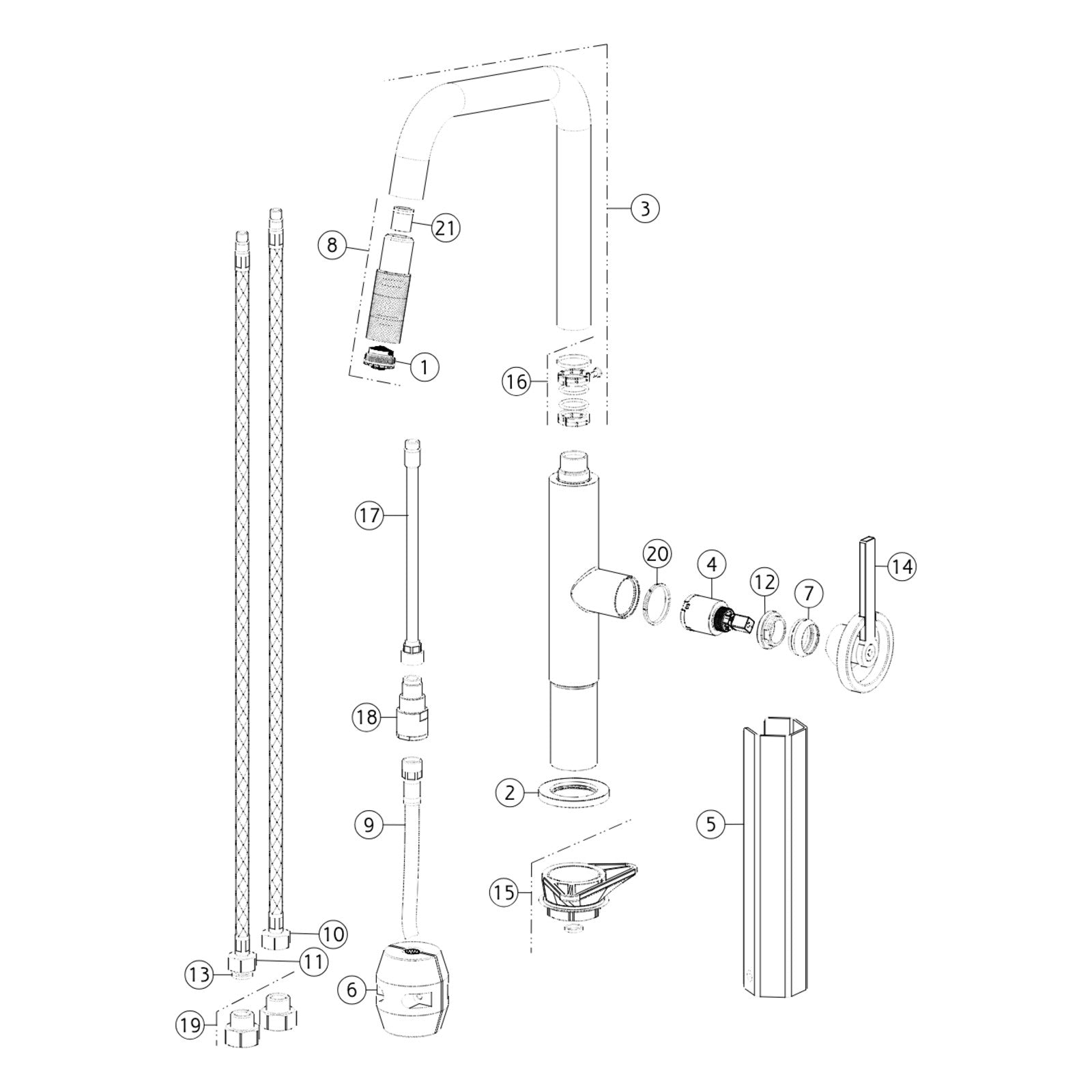 Onderdelentekening Gessi Officine V 60203 met positienummers