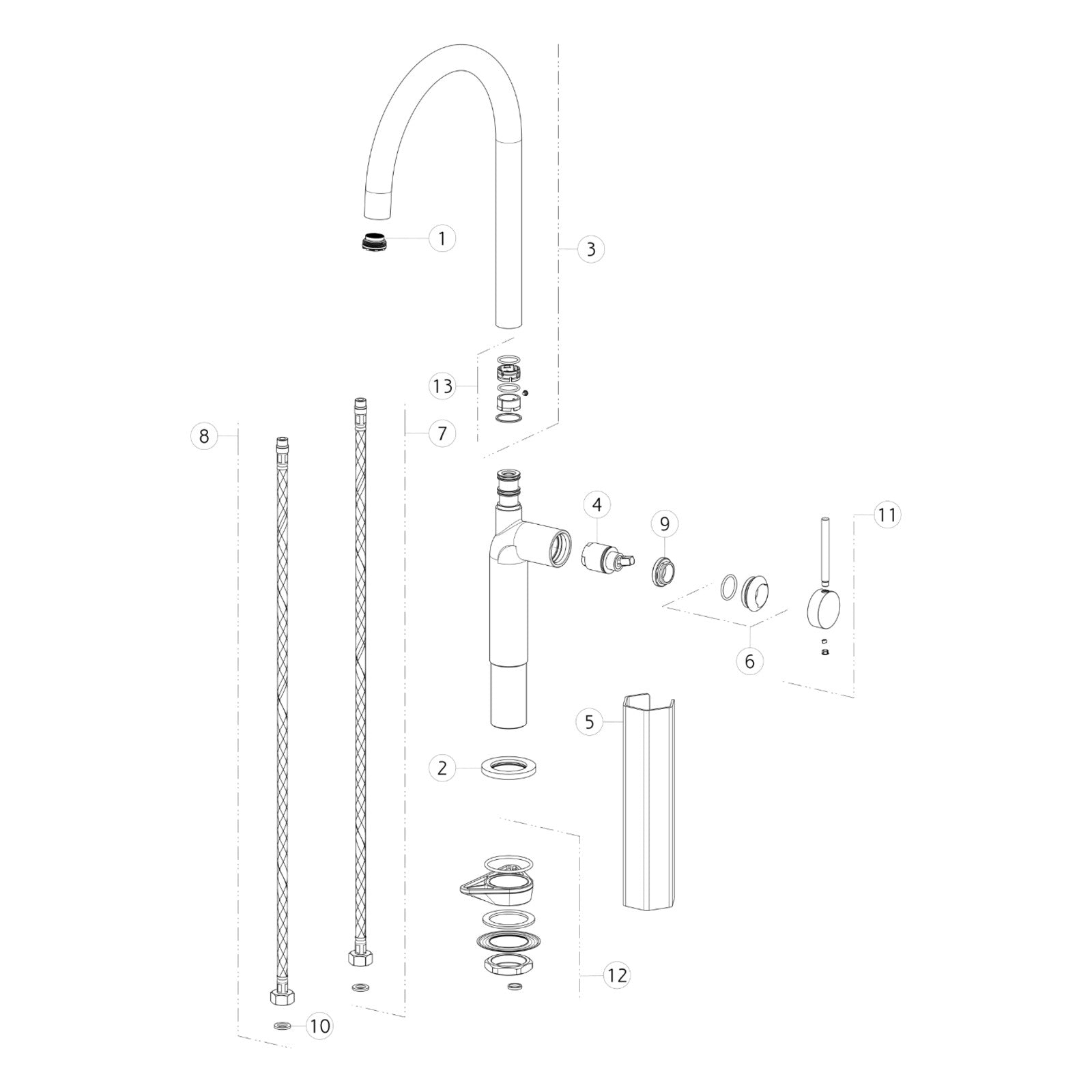 Onderdelentekening Gessi Stelo 60301 met positienummers