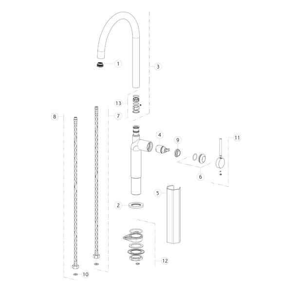 Onderdelentekening Gessi Stelo 60301 met positienummers