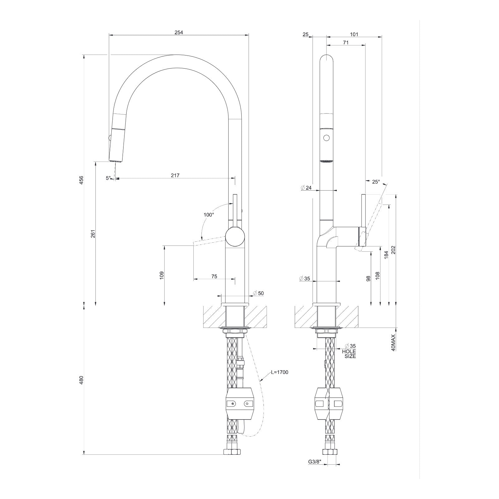 Maattekening Gessi Stelo 60303