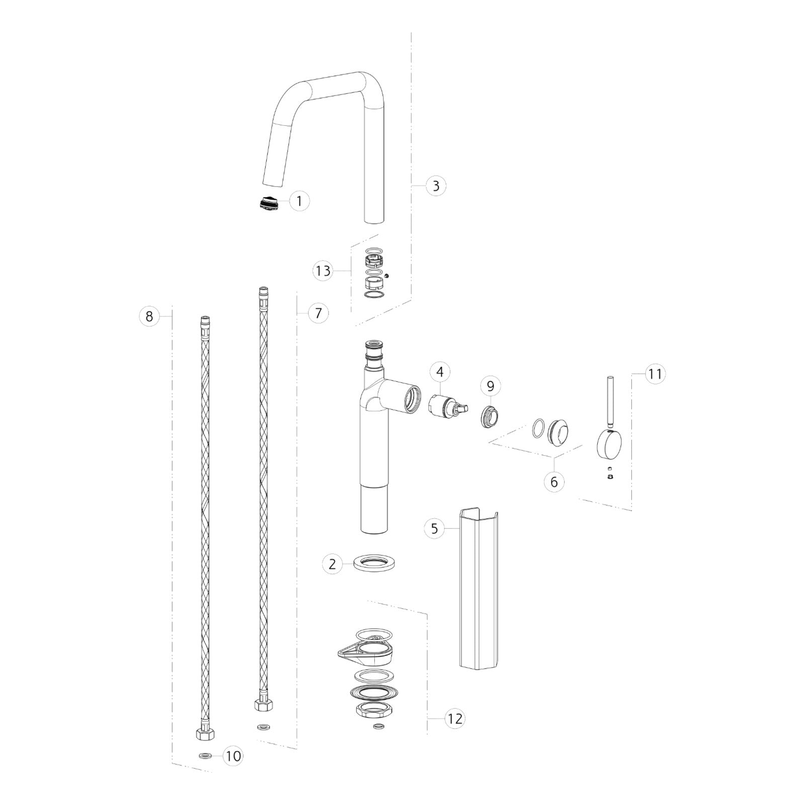 Onderdelentekening Gessi Stelo 60305 met positienummers