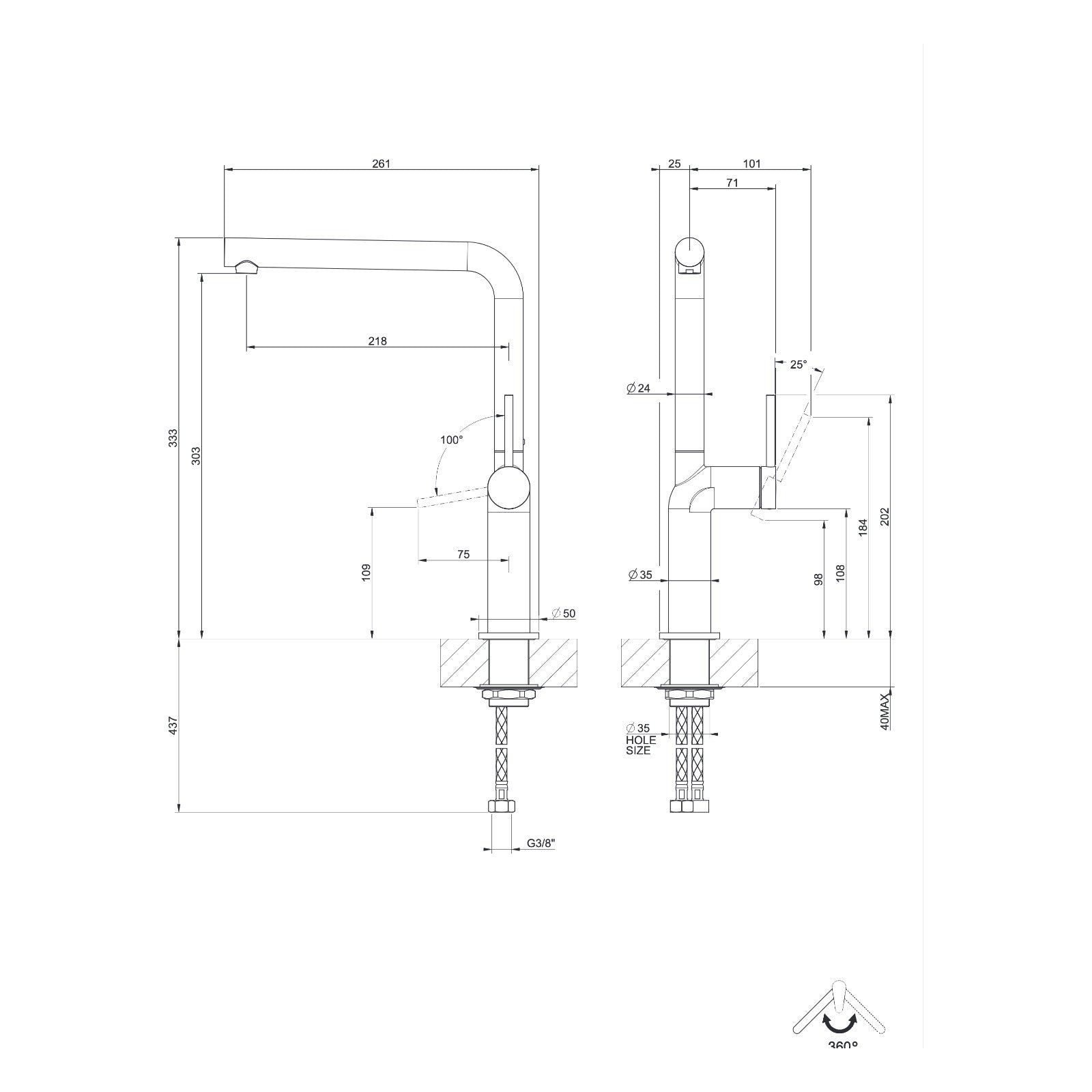 Maattekening Gessi Stelo 60309