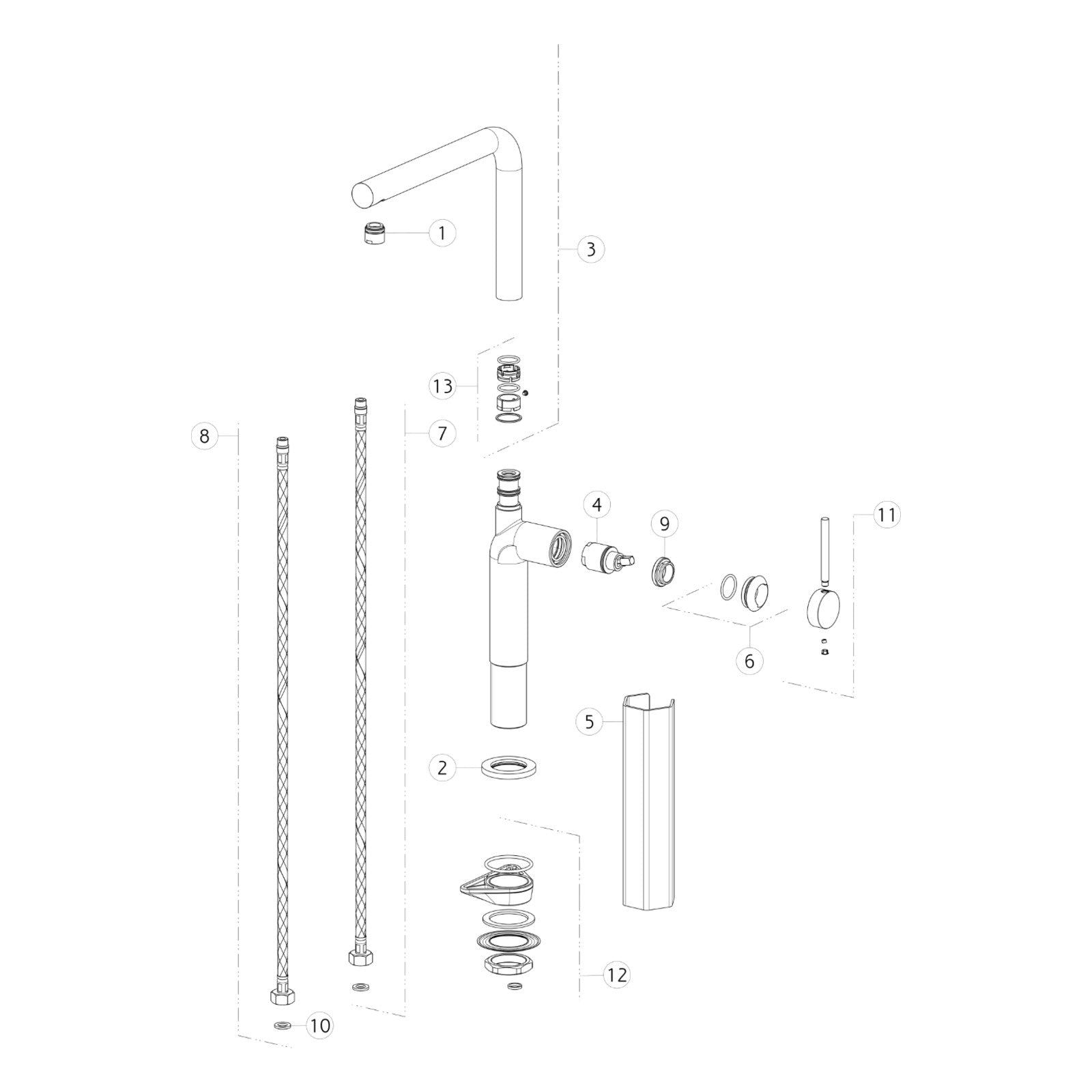 Onderdelentekening Gessi Stelo 60309 met positienummers