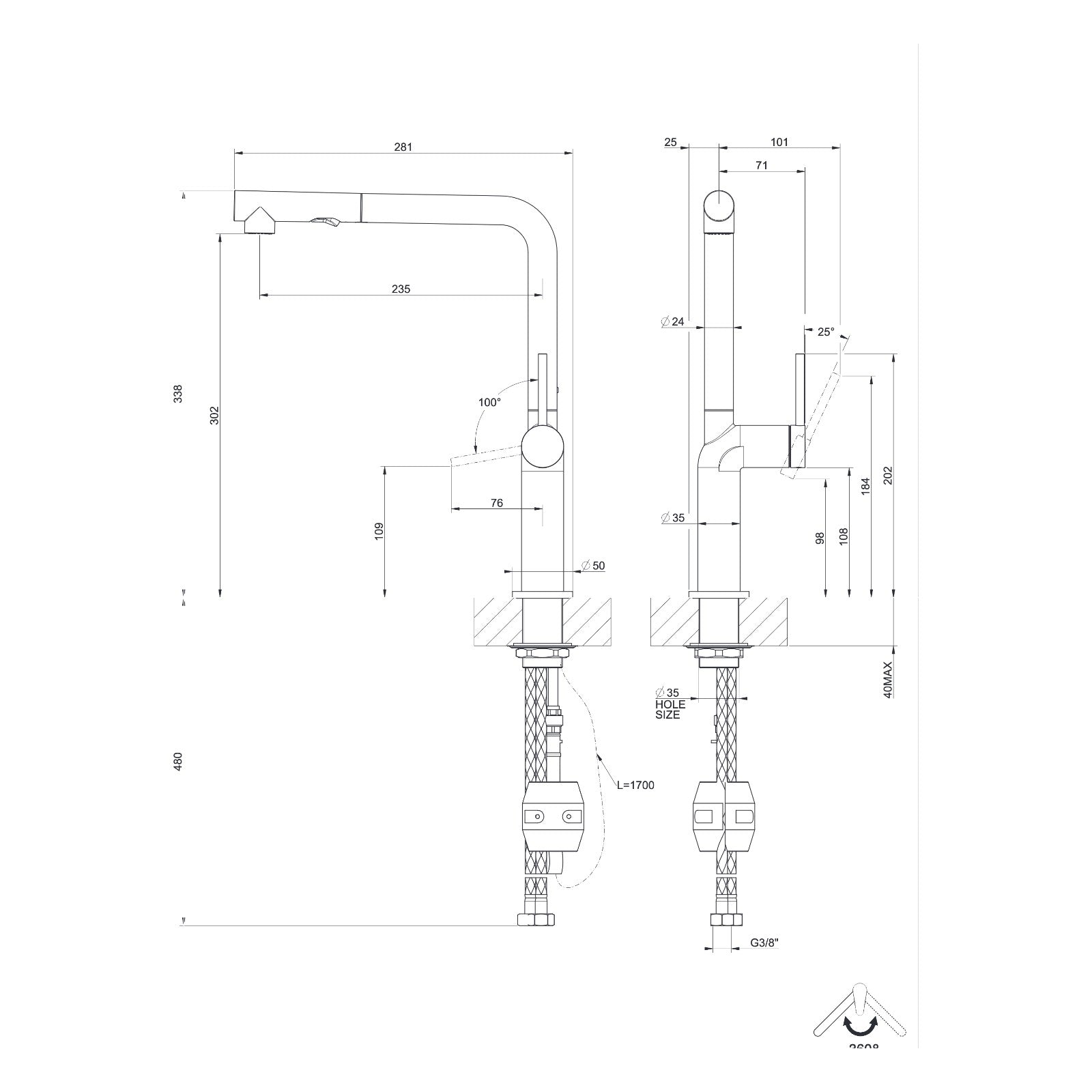 Maattekening Gessi Stelo 60311