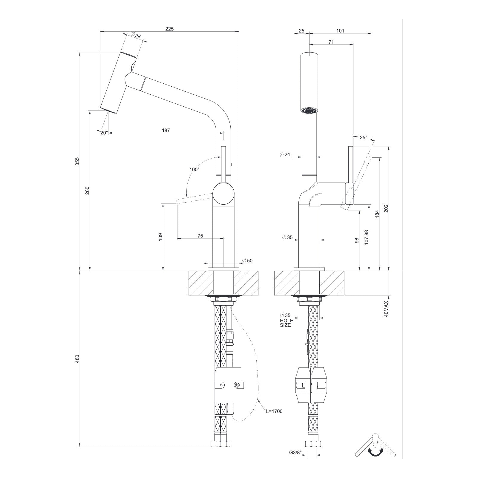 Maattekening Gessi Stelo 60313