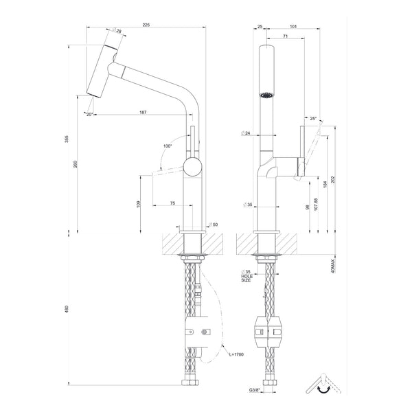 Maattekening Gessi Stelo 60313
