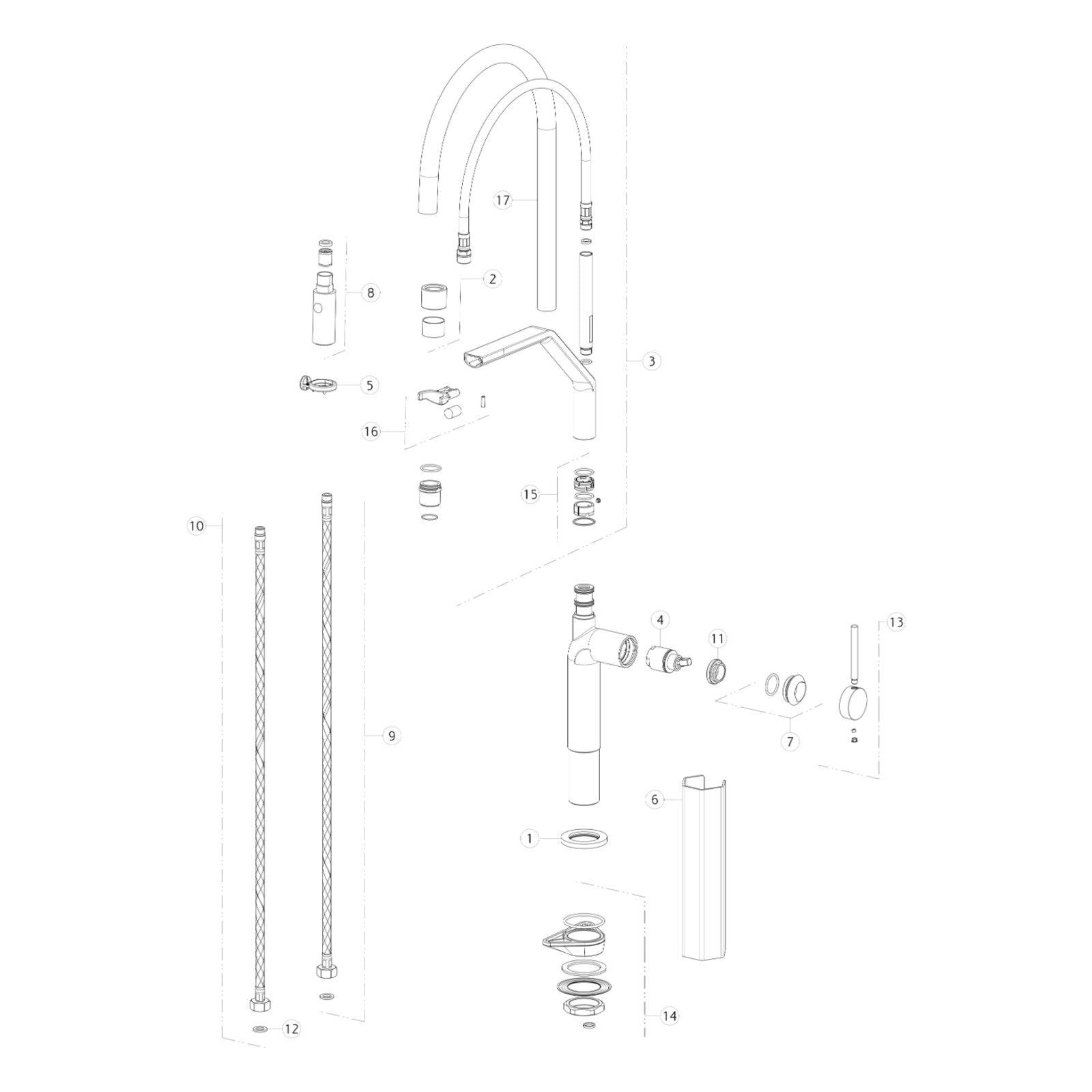 Onderdelentekening Gessi Stelo 60315 met positienummers