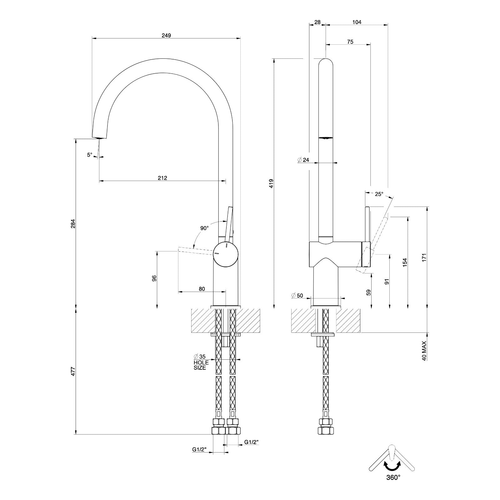 Maattekening Gessi Inedito 60411