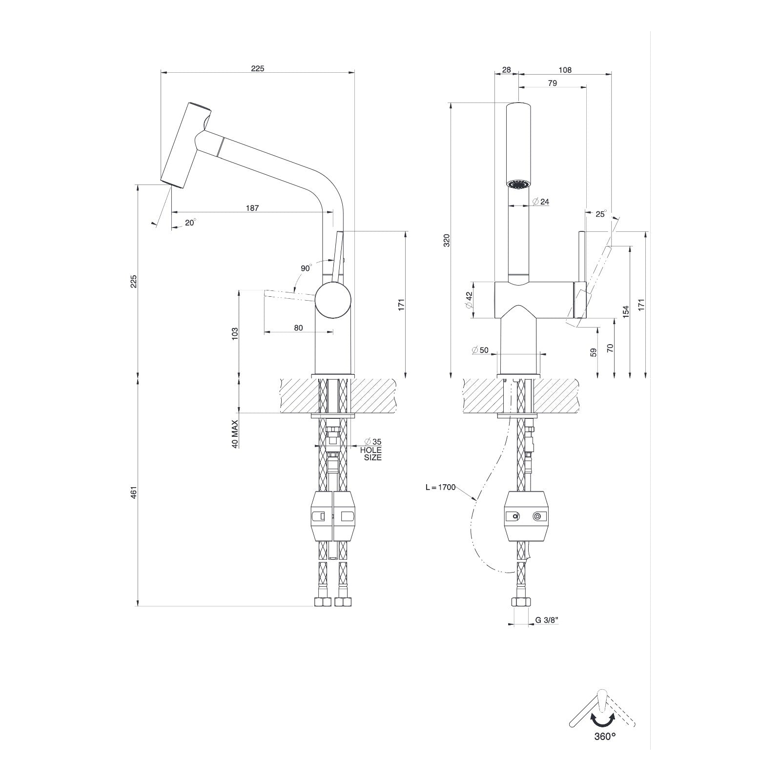 Maattekening Gessi Inedito 60425