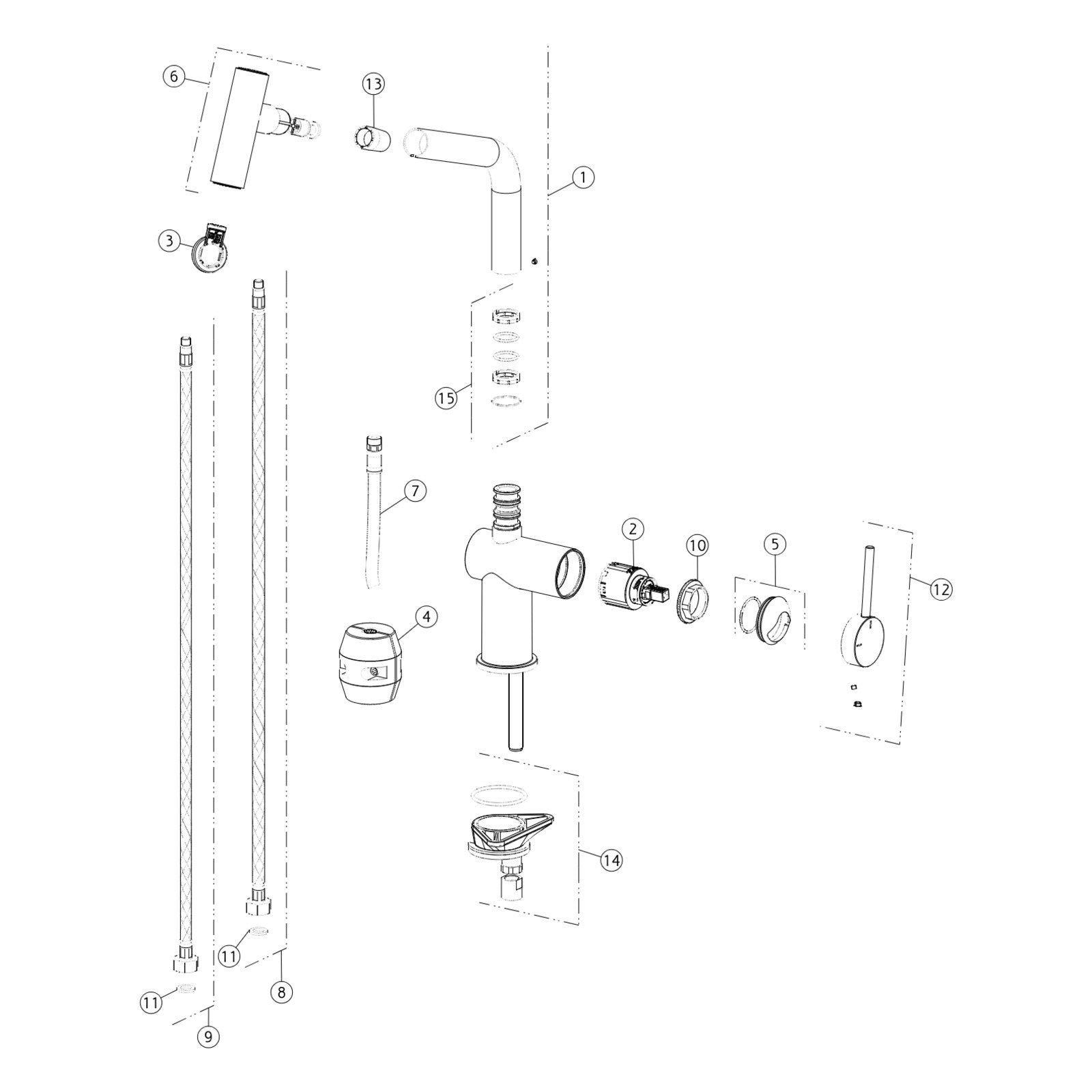 Onderdelentekening Gessi Inedito 60425 met positienummers