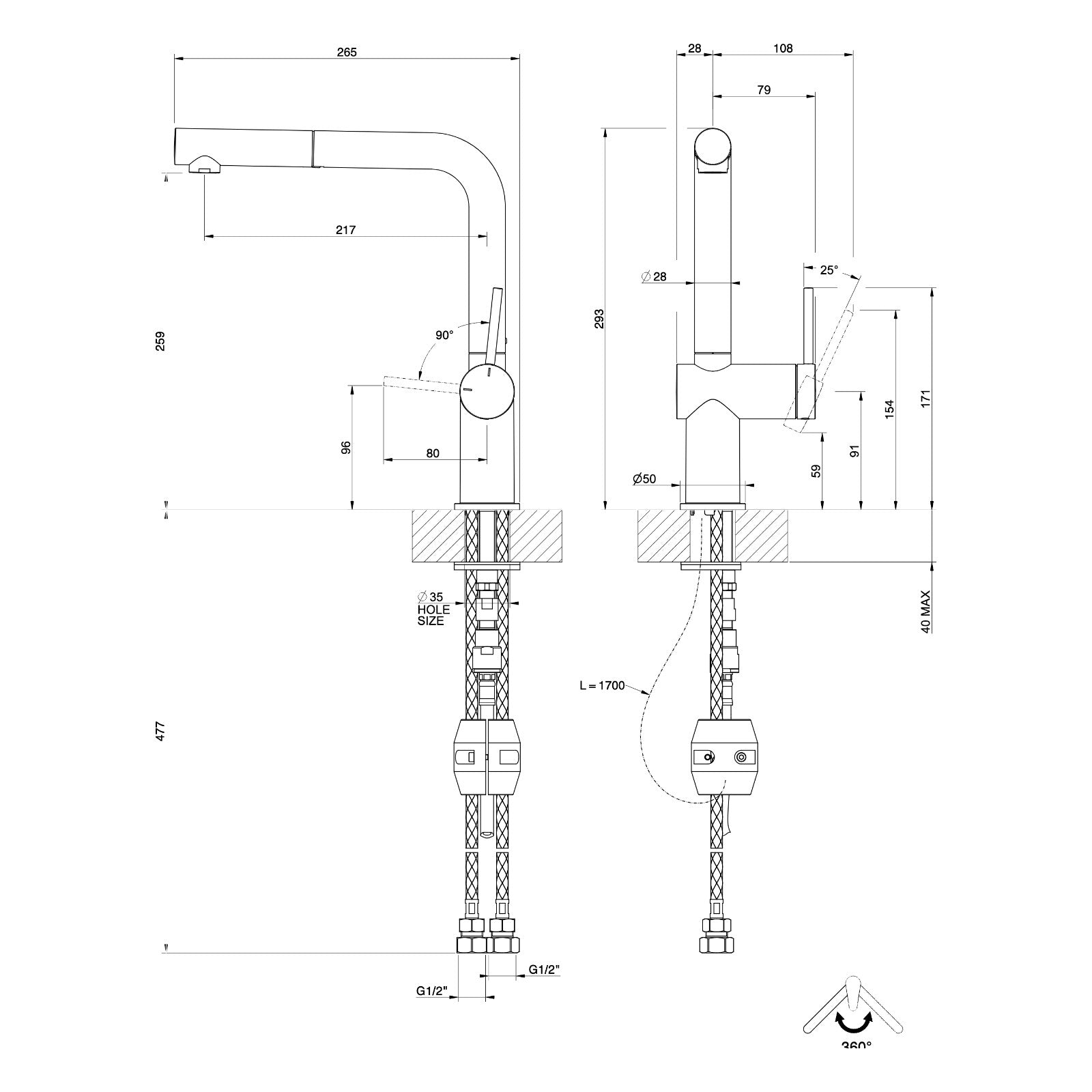 Maattekening Gessi Inedito 60433