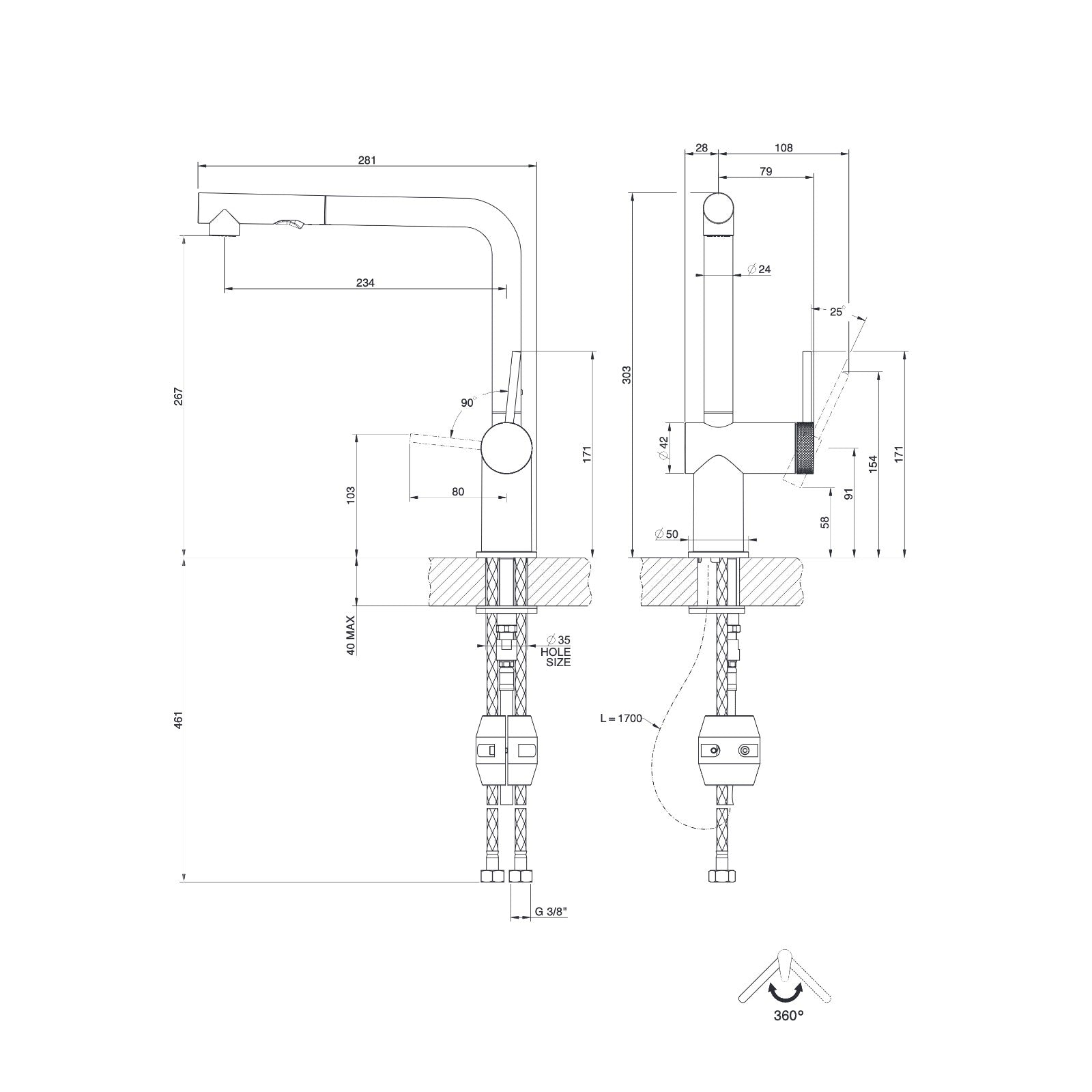 Maattekening Gessi Inedito 60478