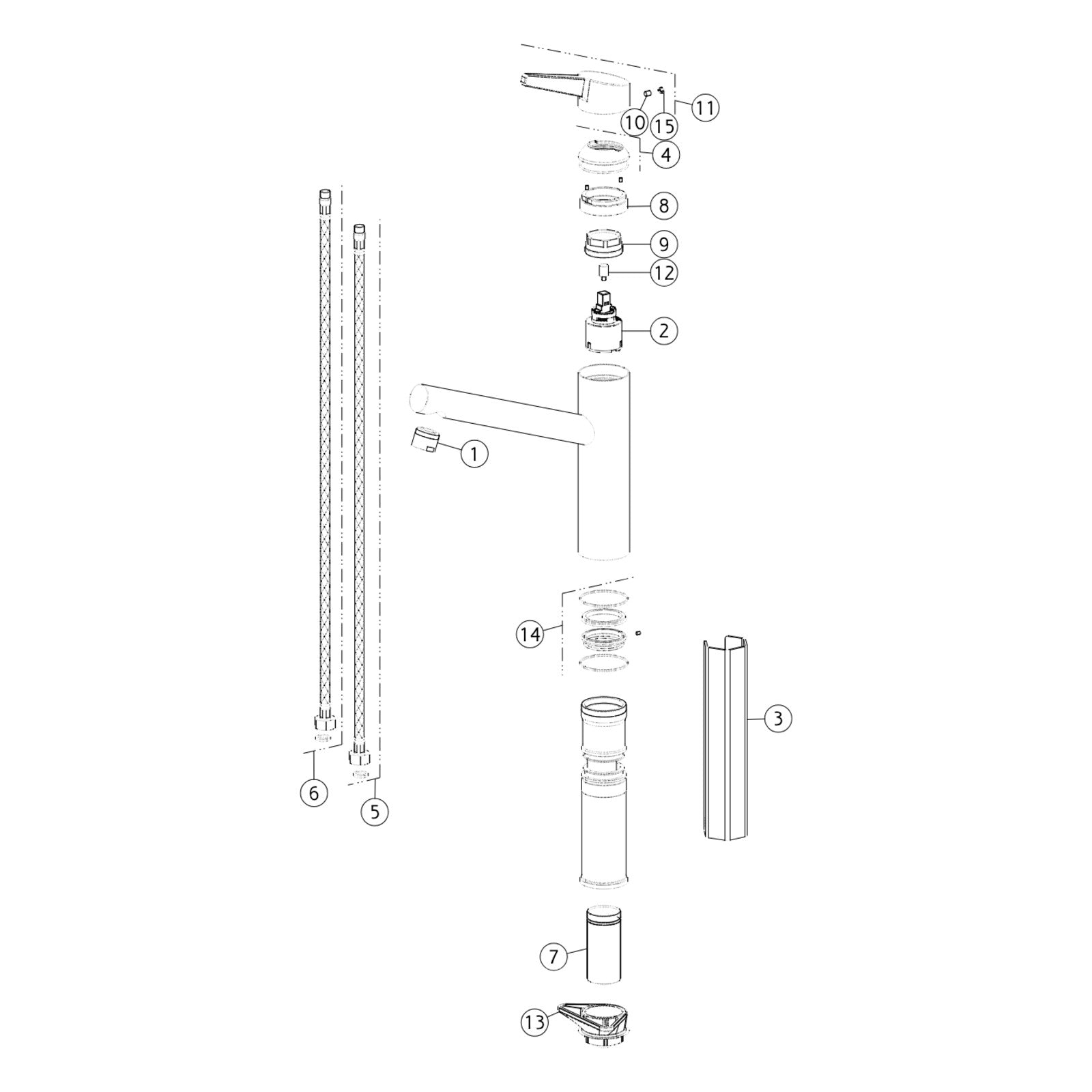 Onderdelentekening Gessi Thalium 60532 met positienummers