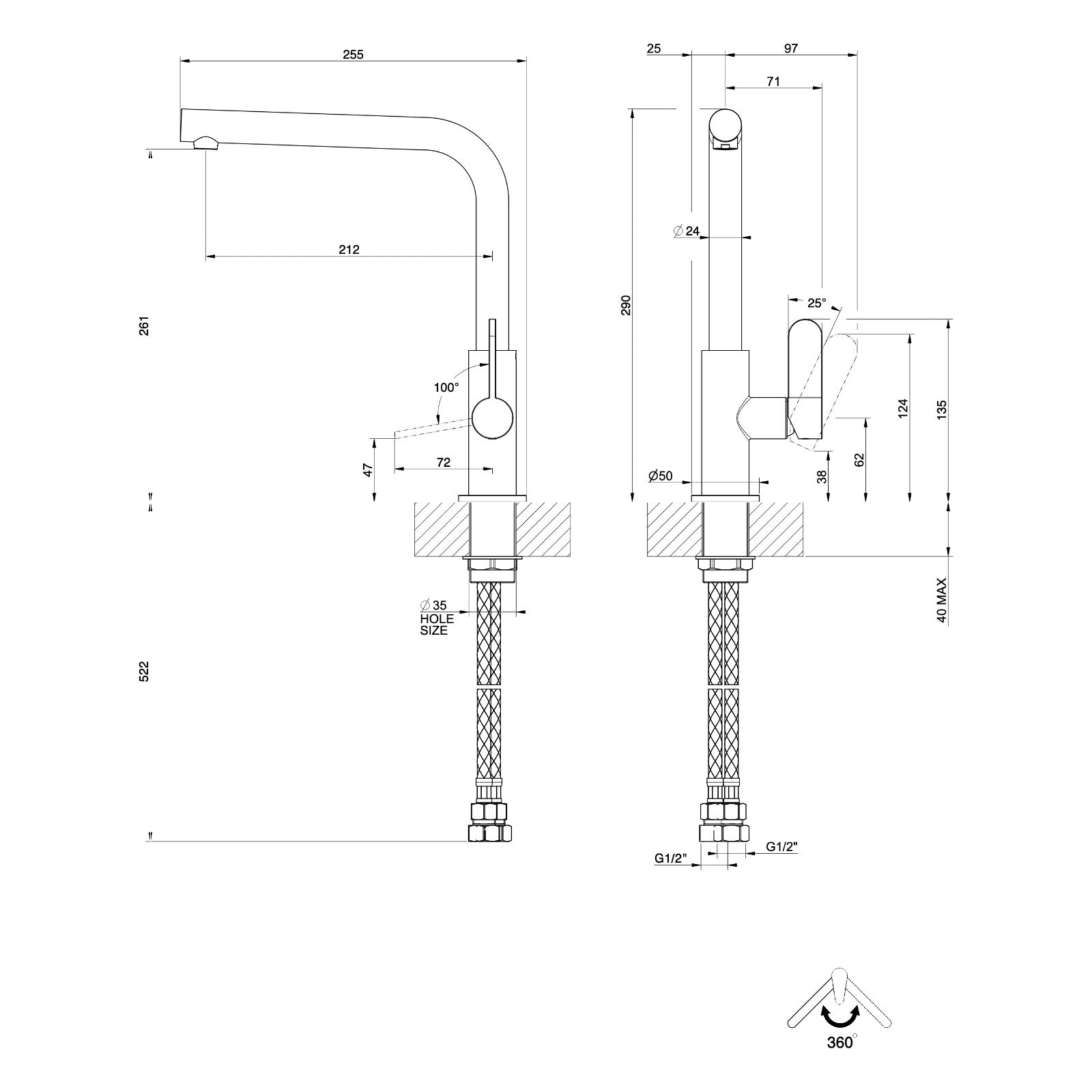 Maattekening Gessi Acciaio 60538