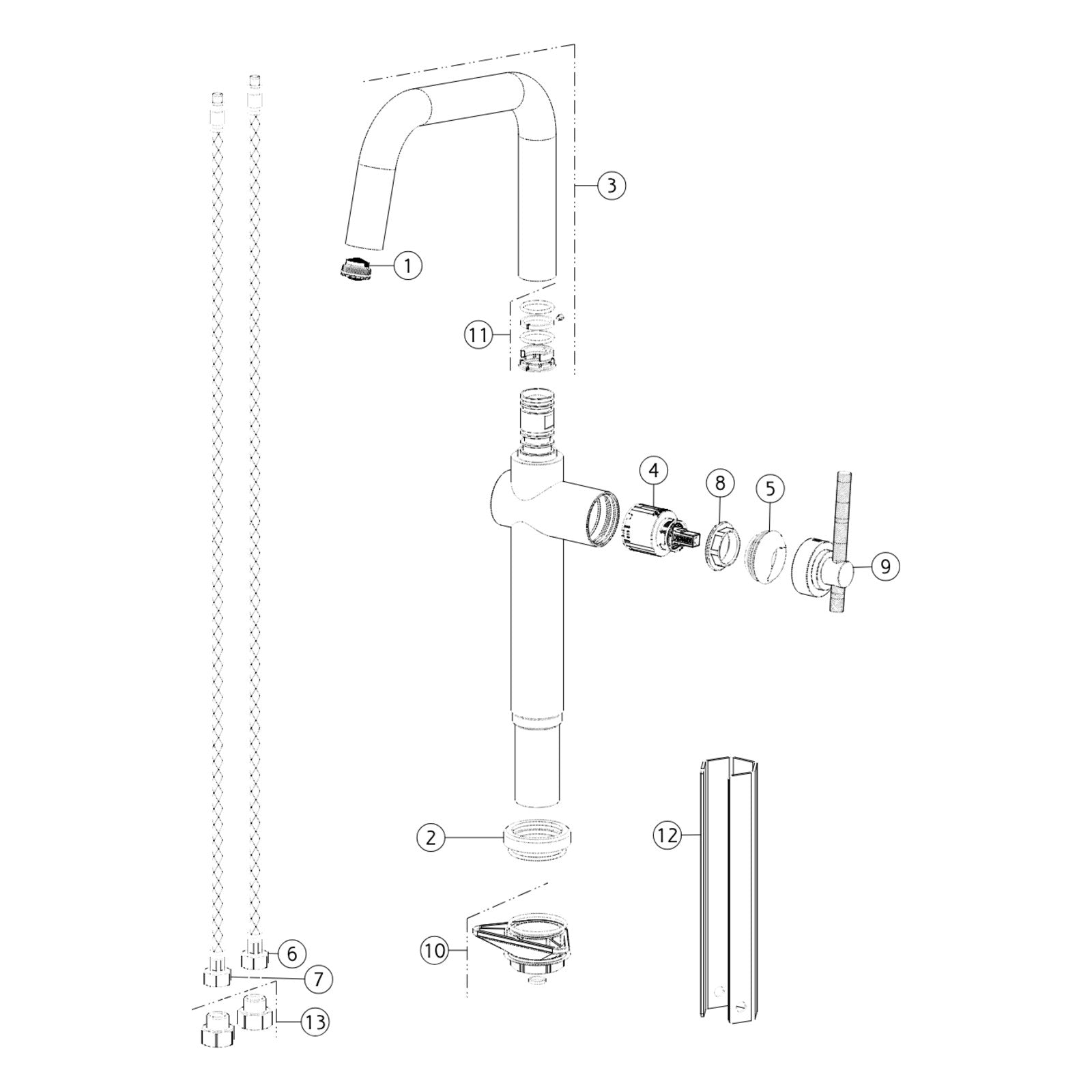 Onderdelentekening Gessi Habito 60650 met positienummers