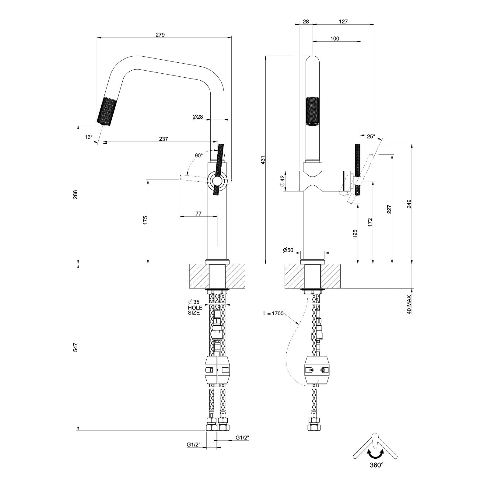 Maattekening Gessi Habito 60652
