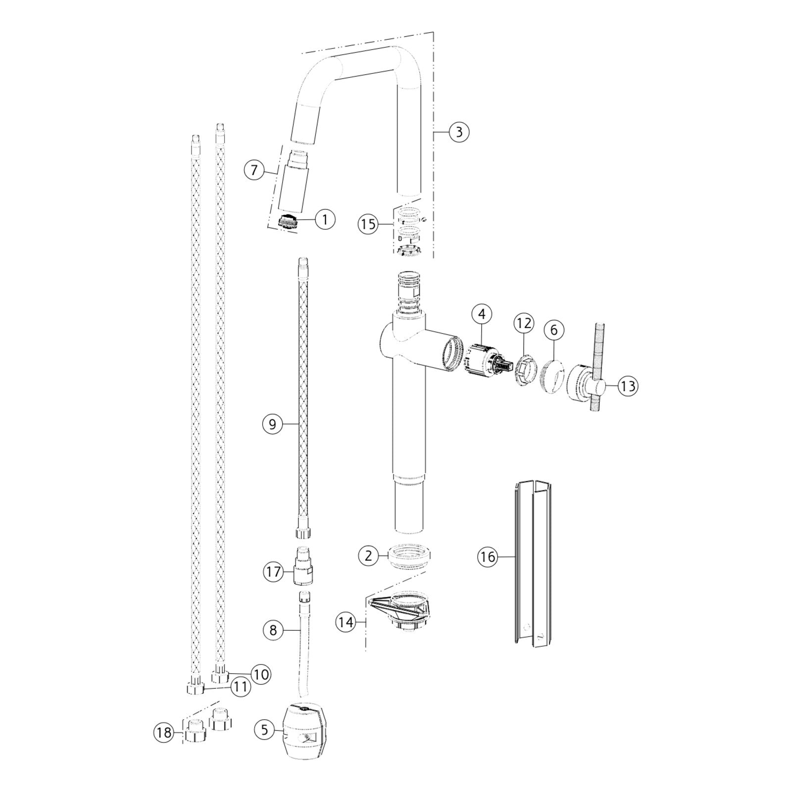 Onderdelentekening Gessi Habito 60652 met positienummers