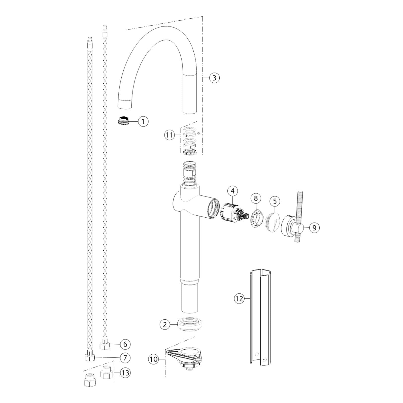 Onderdelentekening Gessi Habito 60670 met positienummers