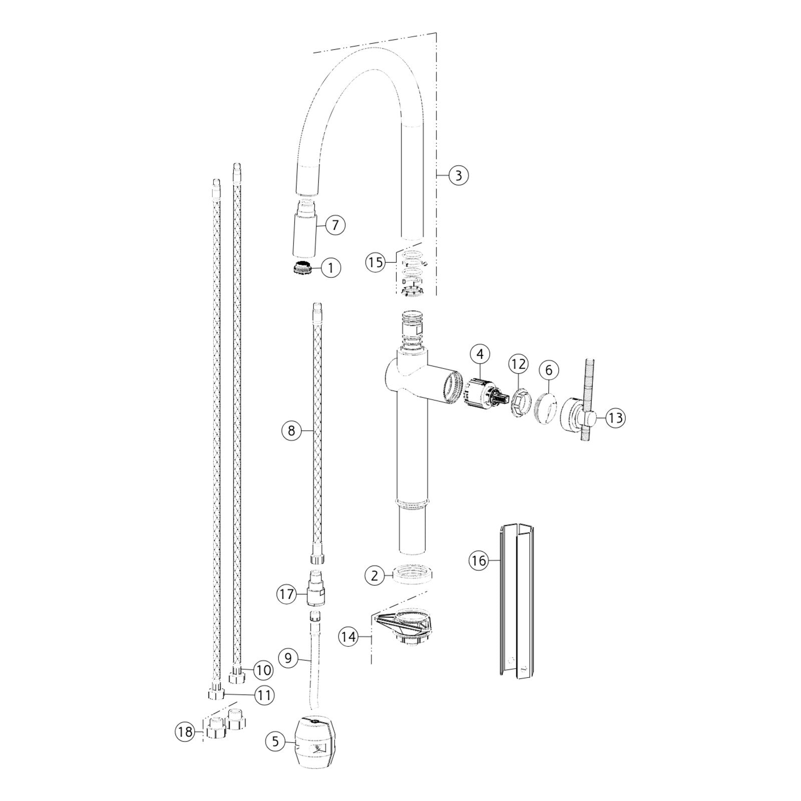 Onderdelentekening Gessi Habito 60672 met positienummers
