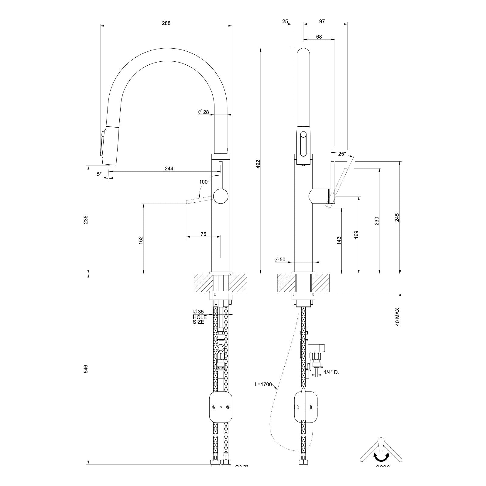Maattekening Gessi 316 Filtered 60822