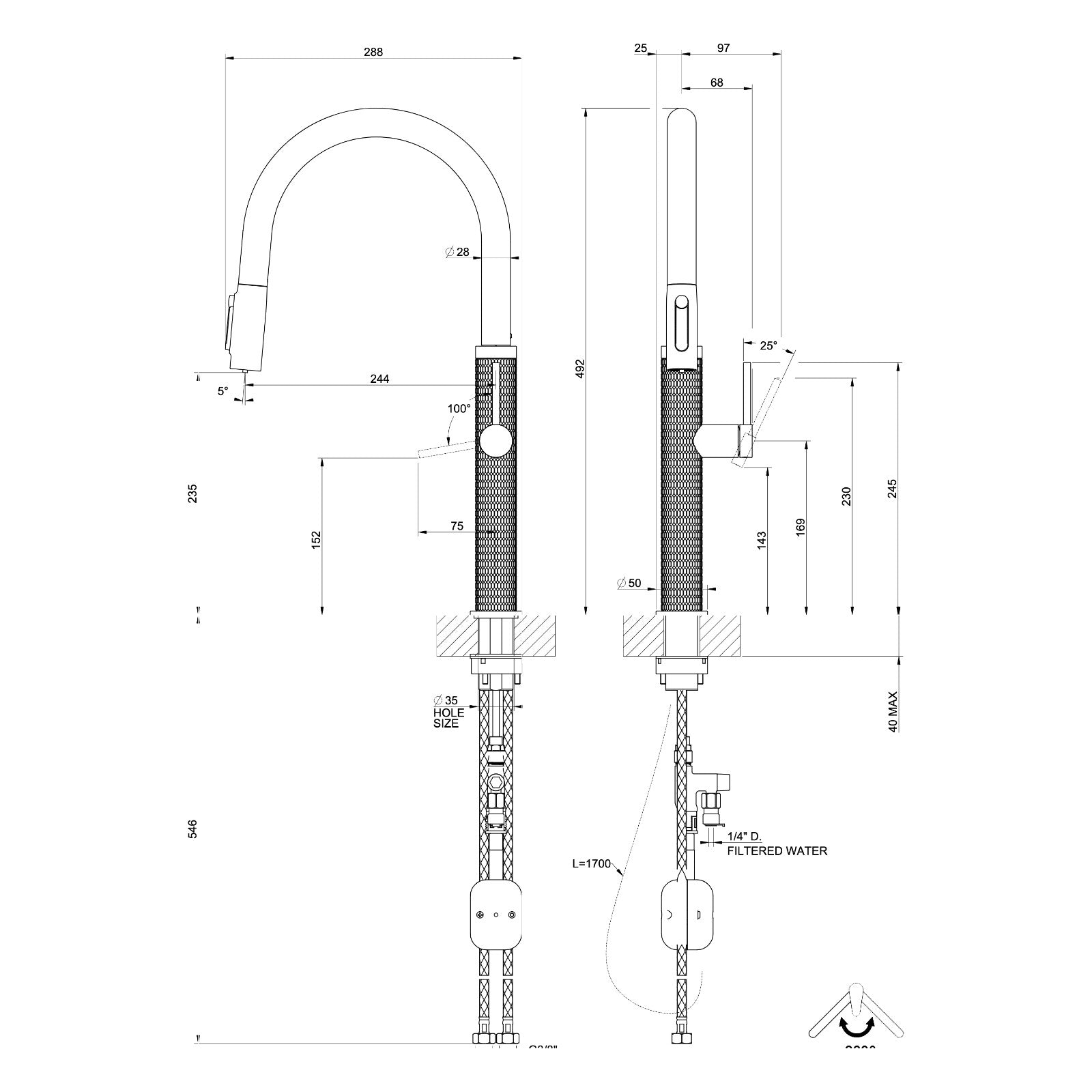 Maattekening Gessi 316 Filtered 60824