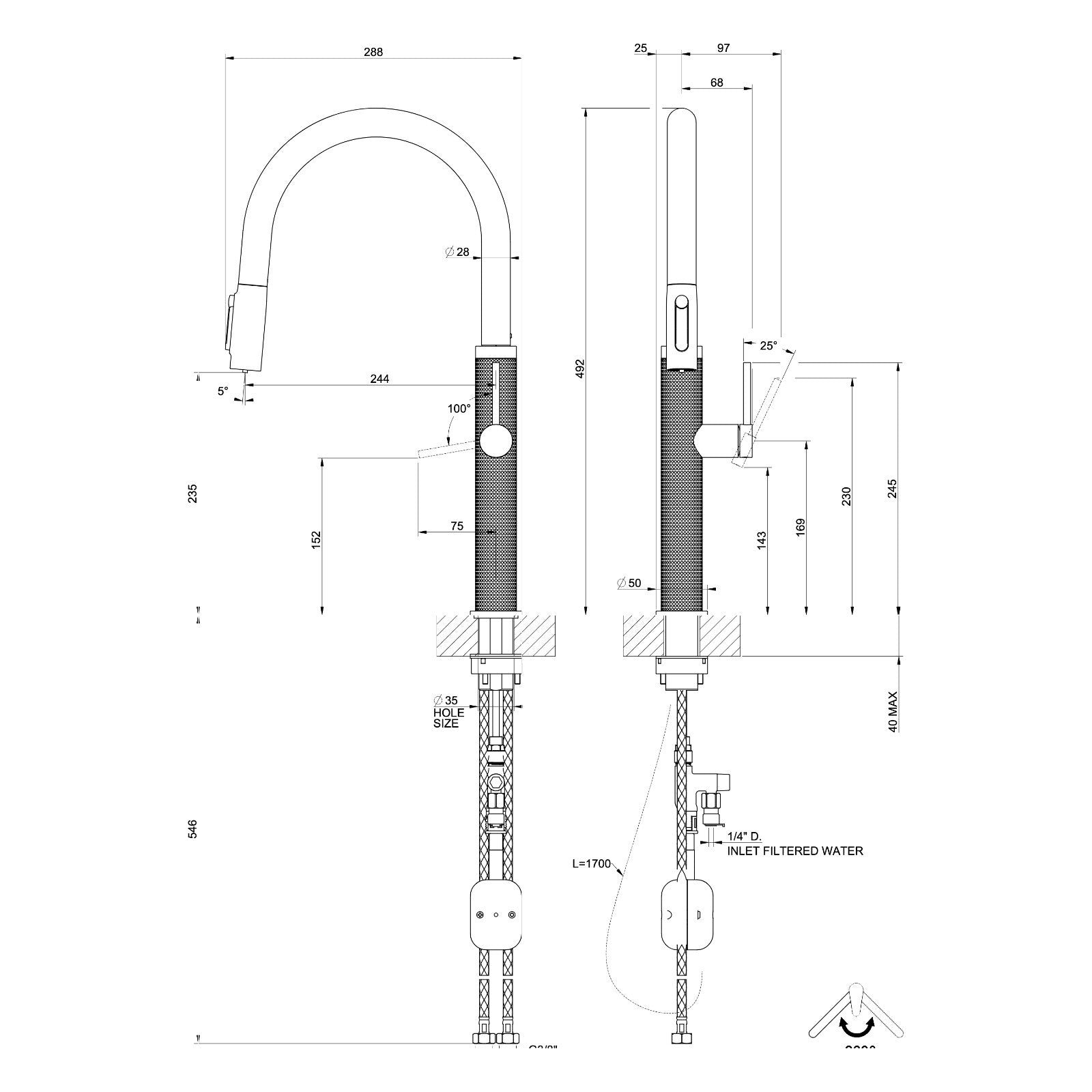 Maattekening Gessi 316 Filtered 60826
