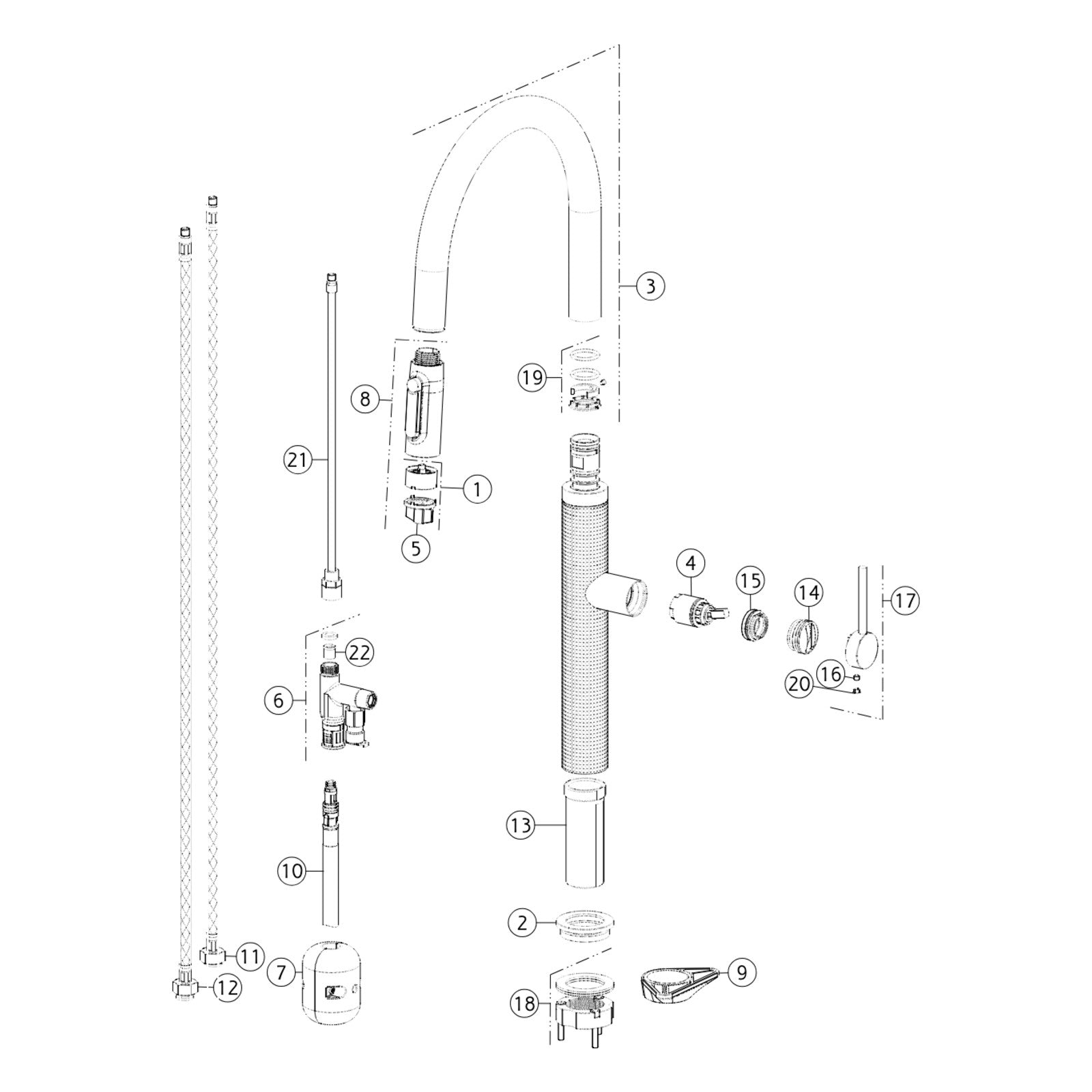 Onderdelentekening Gessi 316 Filtered 60826 met positienummers