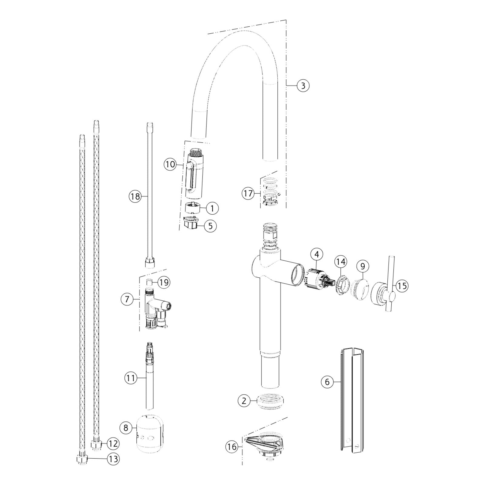 Onderdelentekening Gessi Habito Filtered 60872 met positienummers