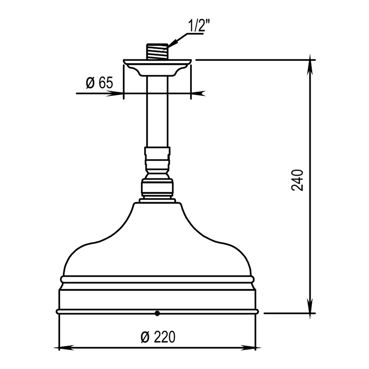 Horus hoofddouche Ø220 mm met plafondarm (Speciale Kleuren)