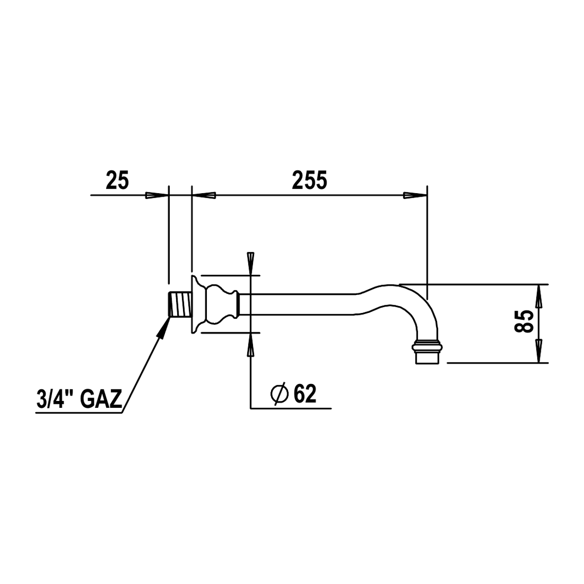 Horus Julia wand baduitloop 250 mm (Speciale Kleuren)