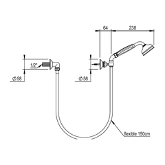 Horus doucheset met wandaansluiting, wandhouder, slang 150 cm en handdouche