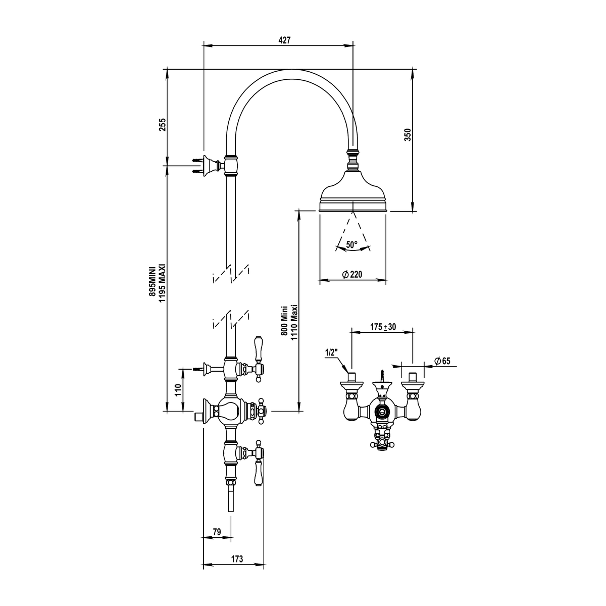 Horus Julia thermostatische douchekolom met hoofddouche en handdouche