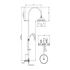 Horus Julia thermostatische douchekolom met kruisgrepen, hoofddouche en handdouche, hartafstand 150 mm